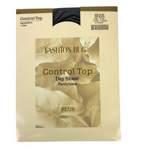 Fashion Bug Plus Size Control Top Day Sheer Pantyhose 3X-4X Off Black Sandalfoot
